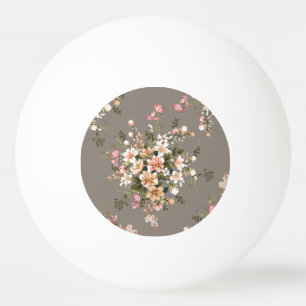 Crème, roze bloemen op grijs. pingpongbal