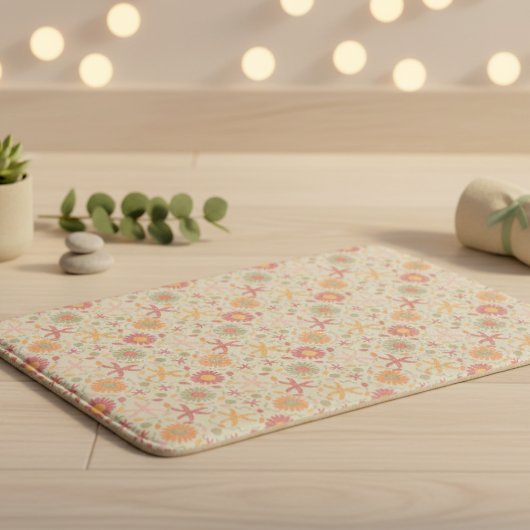 Crème & Roze Bloemen & Zeester Badmat