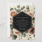 Crème Roze Botanische Romantische Bruiloft Kaart (Voorkant)