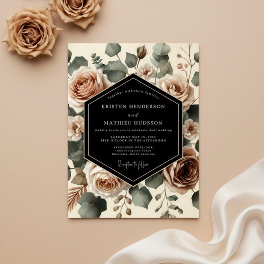 Crème Roze Botanische Romantische Bruiloft Kaart