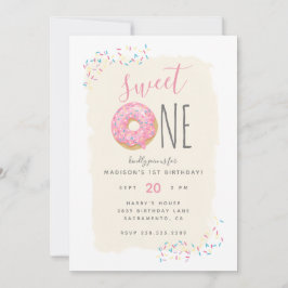 Crème | Roze Doughnut Sprinkle Sweet 1ste verjaard Kaart