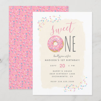 Crème | Roze Doughnut Sprinkle Sweet 1ste verjaard Kaart