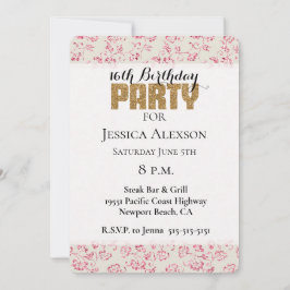 Crème Roze Glitter Bloemachtig Goud Glitter Feest Kaart