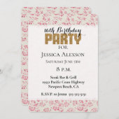 Crème Roze Glitter Bloemen Goud Glitter Party Kaart (Voorkant / Achterkant)