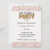 Crème Roze Glitter Bloemen Goud Glitter Party Kaart (Voorkant)