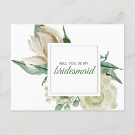 Crème Roze Groene Bloemenschildering Klassiek Uitnodiging Briefkaart