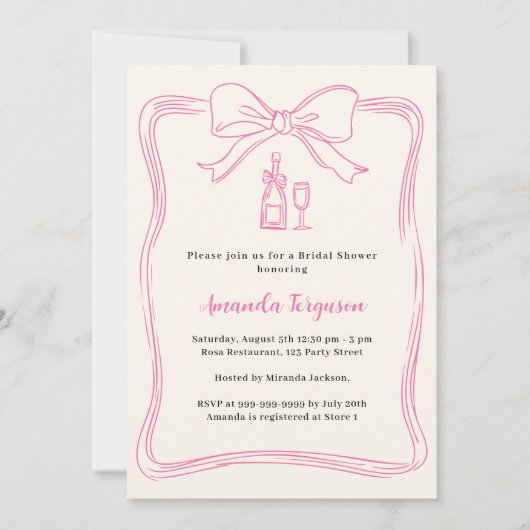 Crème roze handgetekende boog prosecco Vrijgezelle Kaart (Voorkant)