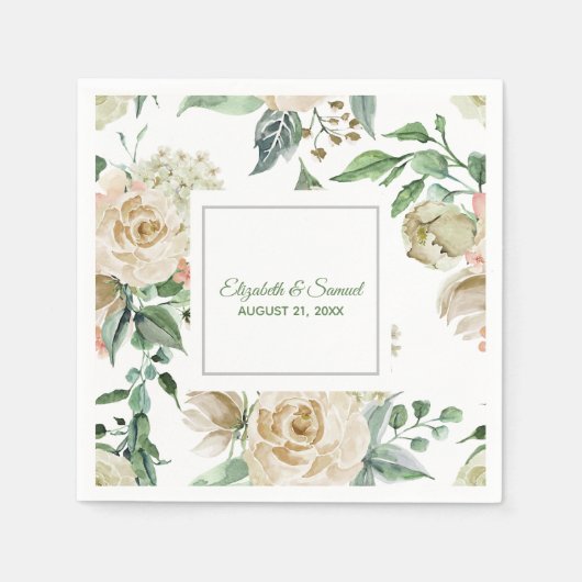 Crème Roze Hydrangea Beige Bruid Bruidegom Huwelij Servet (Voorkant)