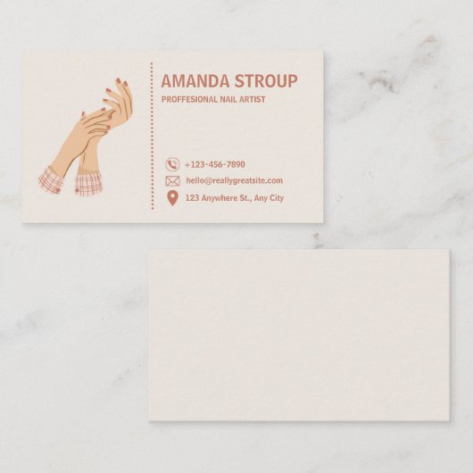 Crème Roze Moderne Nagelstylist  Visitekaartje (Voorkant / Achterkant)