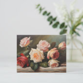 Crème, roze, rode rozen Stilleven Briefkaart (Staand voorkant)