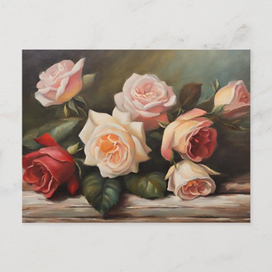 Crème, roze, rode rozen Stilleven Briefkaart (Voorkant)