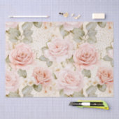 Crème Roze Rozen Bloemrijke Bruidsmeisjesfeest Tissuepapier (Craft)
