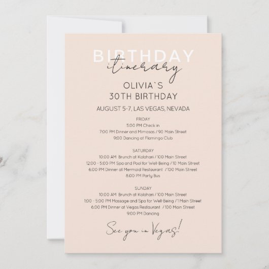Crème Roze Weekend Verjaardag Uitnodiging (Voorkant)