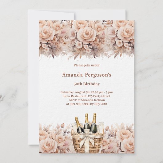 Crème rozen bloemen boho luxe verjaardag kaart (Voorkant)