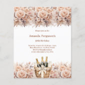 Crème rozen bloemen boho verjaardagsuitnodiging (Voorkant)