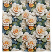 Crème Rozen Bloemenpatroon Douchegordijn (Voorkant)