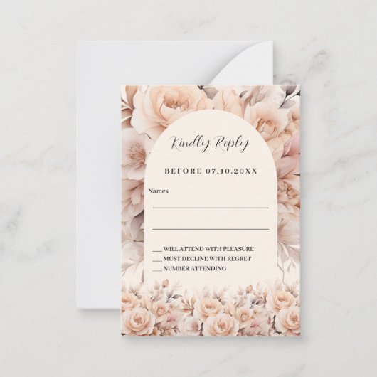 Crème rozen boog bruiloft reactie RSVP Notitiekaartje (Voorkant)