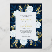Crème Rozen Bruiloft Blauwe Folie Uitnodiging (Voorkant)