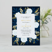 Crème Rozen Bruiloft Blauwe Folie Uitnodiging (Staand Voorkant)
