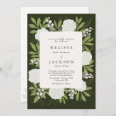 Crème Rozen op Groene Trouw Uitnodiging (Voorkant / Achterkant)