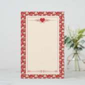 Crème Rozen op Rode Toile De Jouy Briefpapier (Staand voorkant)