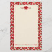 Crème Rozen op Rode Toile De Jouy Briefpapier (Voorkant)