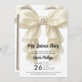 Crème Ruffle Cascade Bow Elegant Quinceañera Party Kaart (Voorkant / Achterkant)