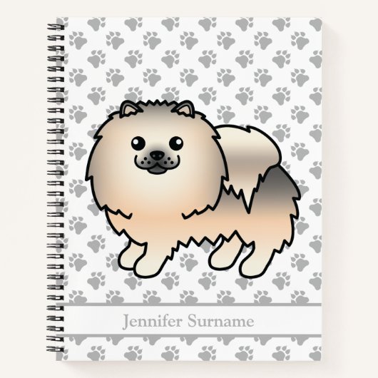 Crème Sable Pomeranian Cartoon Hond & Aangepaste T Notitieboek (Voorkant)