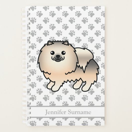 Crème Sable Pomeranian Cartoon Hond & Aangepaste T Planner (Voorkant)