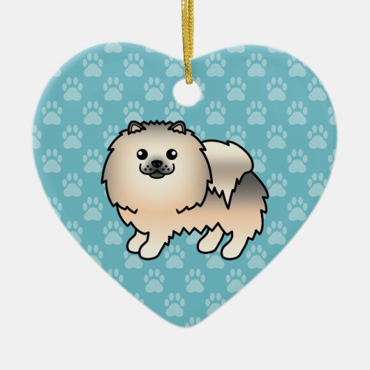 Crème Sable Pomeranian Hond Cartoon Tekening Keramisch Ornament (Voorkant)