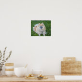 Crème Sable Pomeranian hond in het gras Poster (Keuken)