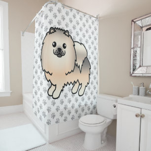 Crème Sable Pomeranian Lieve Cartoon Hond & Pootje Douchegordijn
