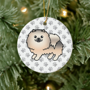Crème Sable Pomeranian Lieve Cartoon Hond & Pootje Keramisch Ornament