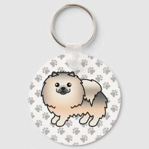 Crème Sable Pomeranian Lieve Cartoon Hond & Pootje Sleutelhanger