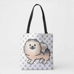 Crème Sable Pomeranian Lieve Cartoon Hond & Pootje Tote Bag