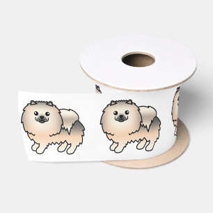 Crème Sable Pomeranian Lieve Cartoon Hond Satijnen Lint