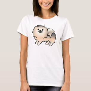 Crème Sable Schattige Cartoon Pomeranian Hond Kuns T-shirt