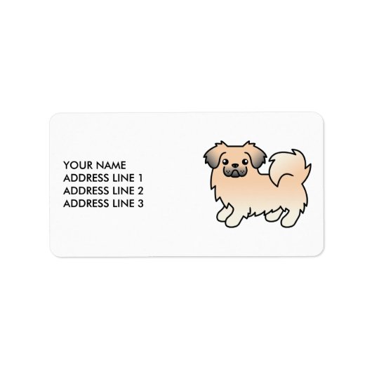 Crème Sable Tibetaanse Spaniel Cartoon Hond & Teks Etiket (Voorkant)