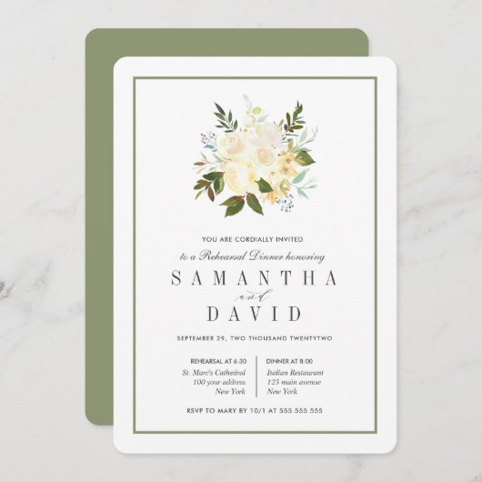 Crème + Sage | Organic Wedding Rehearsal Dinner Kaart (Voorkant / Achterkant)