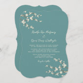 Crème Sakura Kersenbloesem Blauwgroen Aziatisch Br Kaart (Voorkant / Achterkant)