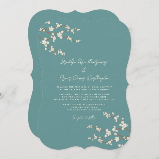 Crème Sakura Kersenbloesem Blauwgroen Aziatisch Br Kaart (Voorkant / Achterkant)