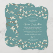 Crème Sakura Kersenbloesem Blauwgroen Aziatisch Br Kaart (Voorkant / Achterkant)