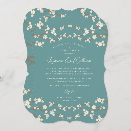 Crème Sakura Kersenbloesem Blauwgroen Aziatisch Br Kaart (Voorkant / Achterkant)