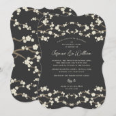 Crème Sakura Kersenbloesem Grijs Aziatisch Bruilof Kaart (Voorkant / Achterkant)
