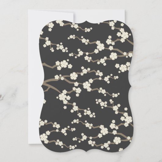 Crème Sakura Kersenbloesem Grijs Aziatisch Bruilof Kaart (Achterkant)