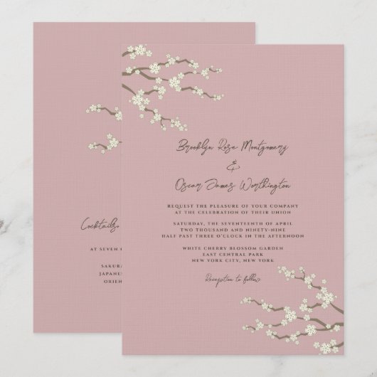 Crème Sakura Kersenbloesem Roze Aziatische bruilof Kaart (Voorkant / Achterkant)