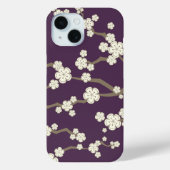 Crème Sakura Oosterse kersenbloesems op Paarse Case-Mate iPhone Case (Achterkant)