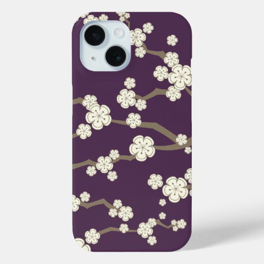 Crème Sakura Oosterse kersenbloesems op Paarse Case-Mate iPhone Case (Achterkant)