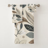 Crème & Salie Groen Vet Modern Bloemen Patroon Bad Handdoek (Insitu)