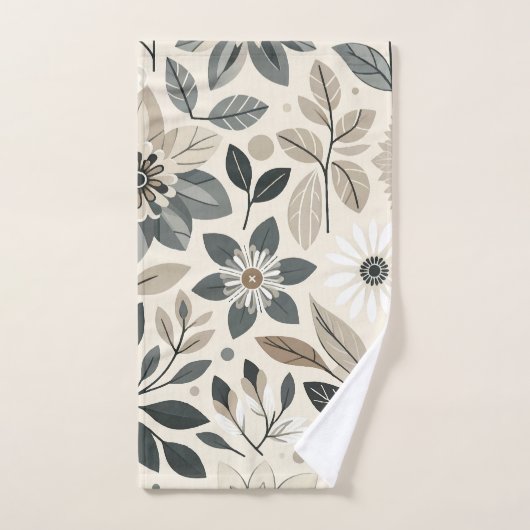 Crème & Salie Groen Vet Modern Bloemen Patroon Bad Handdoek (Handdoek)